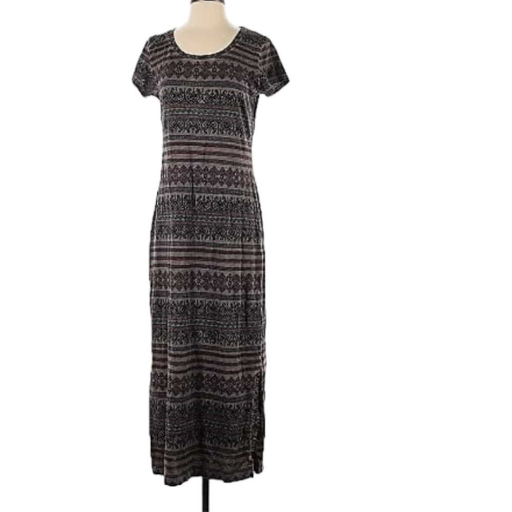 Peruvian Connection Womens Cotton Jersey Midi  Tribal Stripe Dress Large - Picture 2 of 13